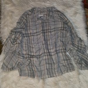 Pleione ruffled arm shirt new medium plaid